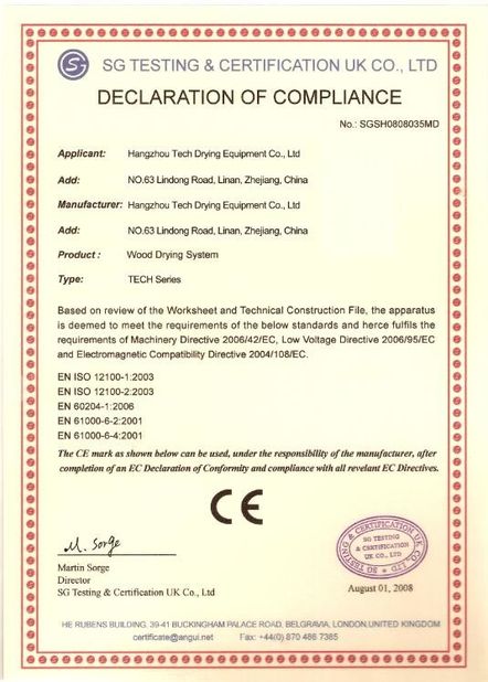 Porcellana Hangzhou Tech Drying Equipment Co., Ltd. Certificazioni